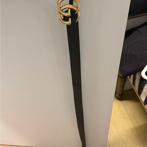 Gucci Black Leather Belt with Gold Double G Buckle